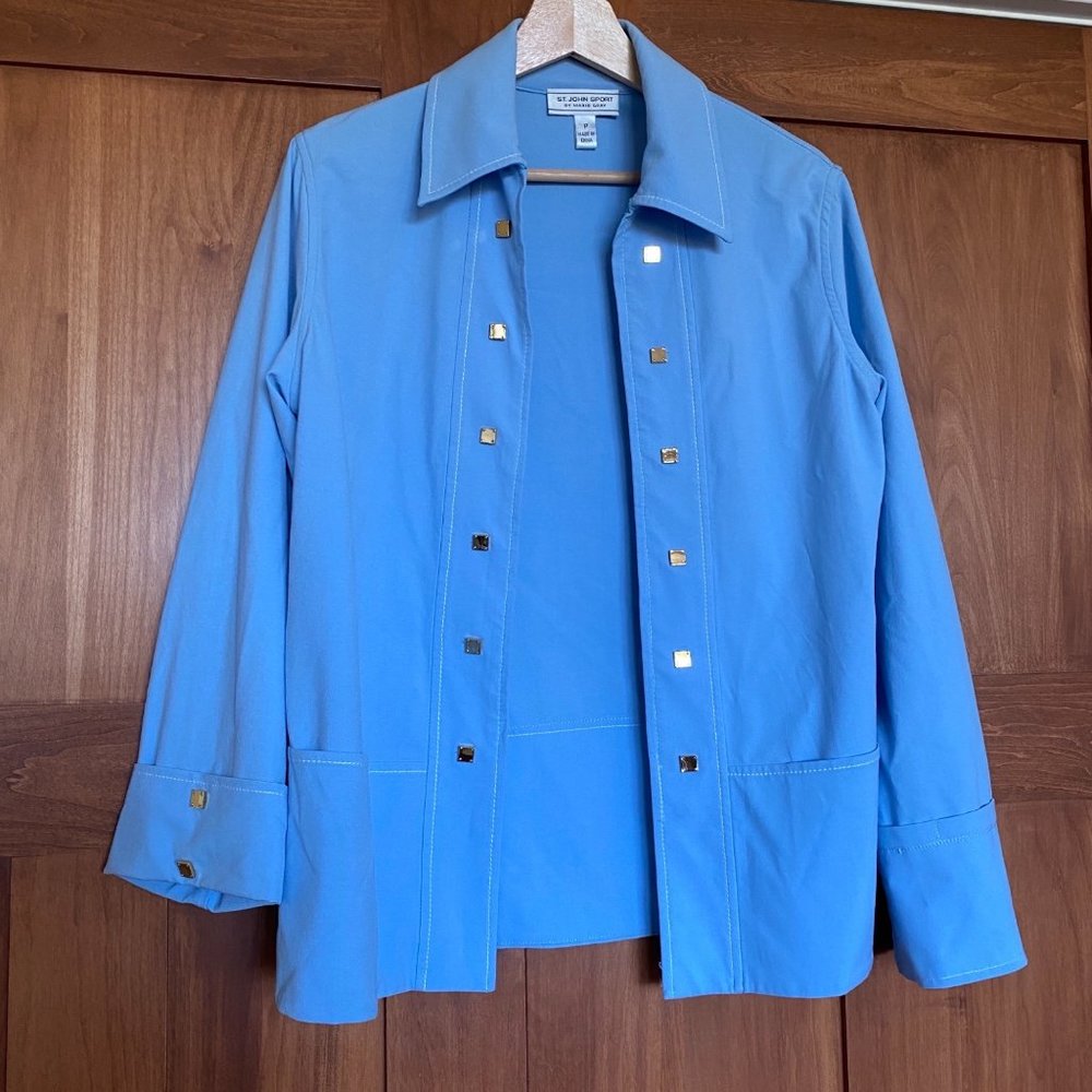 St. John Sport By Marie Gray Womens Long Sleeve Square Gold Buttons Shirt Petite